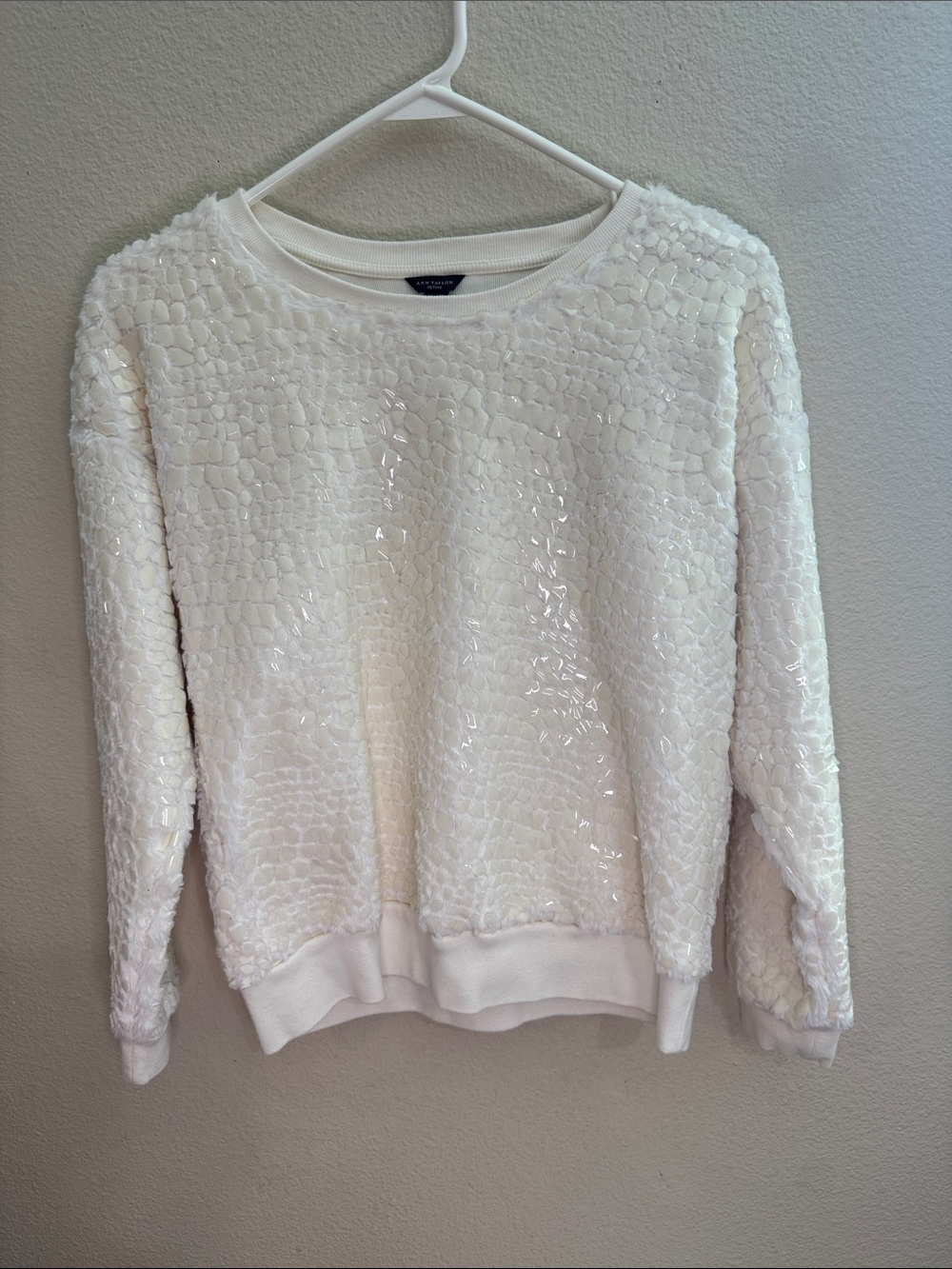 Ann Taylor Ivory Sequin Textured Crewneck Sweater